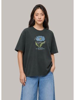MIXT by Nykaa Fashion - Floral Oversized T-shirt - Grey