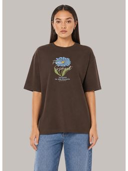 MIXT by Nykaa Fashion - Floral Oversized T-shirt - Brown