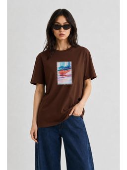 MIXT by Nykaa Fashion - Graphic Oversized T-shirt - Brown