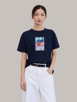 MIXT by Nykaa Fashion - Graphic Oversized T-shirt - Navy Blue