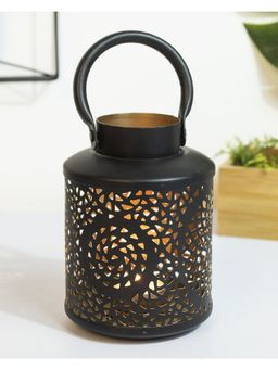 Voncasa - Lantern Lamp T-Light Candle Holder Cutwork - Black
