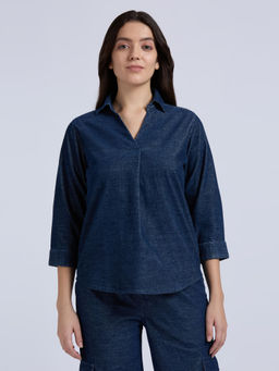 Pepe Jeans - Navy Blue Quarter Sleeve Denim Top