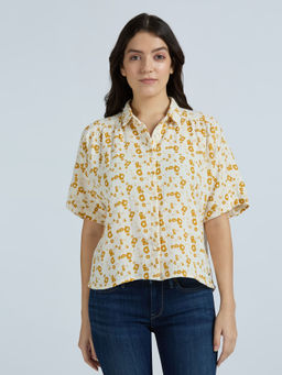 Pepe Jeans - Yellow Floral Print Half Sleeve Shirt