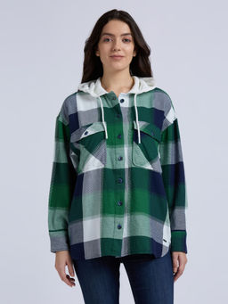 Pepe Jeans - Green Check Full Sleeve Oversized Shacket