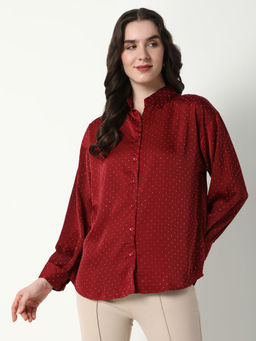 SHOWOFF - Women Red Polka Dot Oversized Shirt