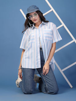Style Quotient - Women Blue and White Stripe Oversized Shirt