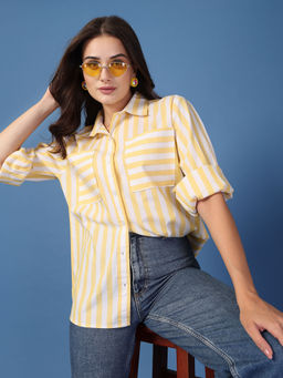 Style Quotient - Women Yellow and White Stripe Shirt