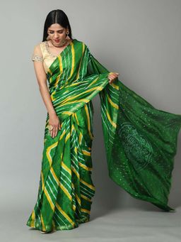 KISHORI - Lehariya with Zari Border and Bandhani Pallu Silk Saree with Blouse Piece with Semi-Stitched