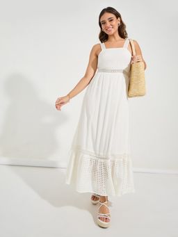 Styli - Women White Square Neck Tiered Maxi Dress