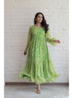 Polago Clothing - Green Floral Printed Maxi Dress