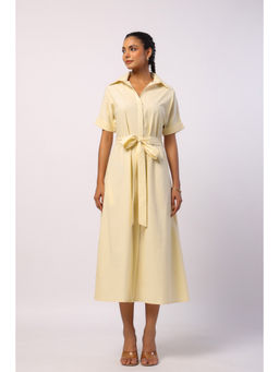 JAIPURRANG - Cream Color Cotton Shirt Dress with Belt