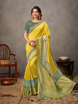 Odette - Yellow Tussar Silk Saree with Unstitched Blouse