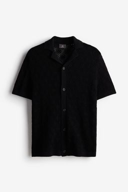 H&M - Men Black Regular Fit Crochet-Look Resort Shirt
