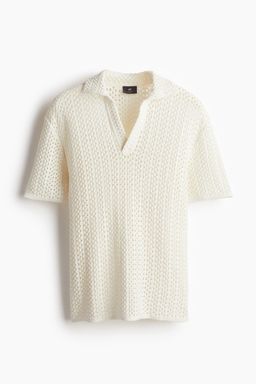 H&M - Men White Loose Fit Pointelle-Knit Polo Shirt