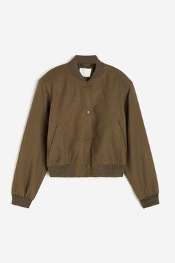 H&M - Women Green Linen-Blend Bomber Jacket