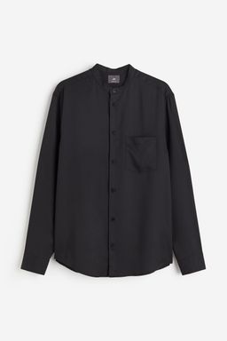 H&M - Men Black Regular Fit Lyocell Grandad Shirt