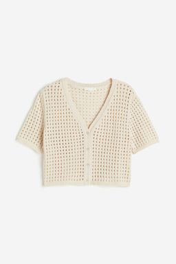 H&M - Women Beige Pointelle-Knit Cardigan