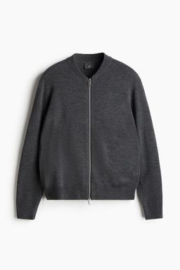H&M - Men Grey Slim Fit Bomber-Style Fine-Knit Cardigan