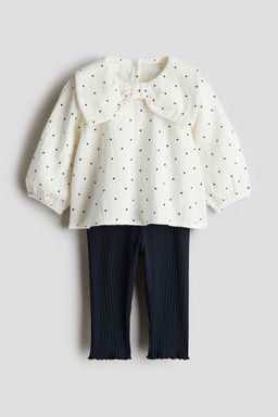 H&M - Girls Blue 2-Piece Blouse And Leggings Set
