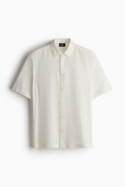 H&M - Men White Regular Fit Textured Short-Sleeved Shirt