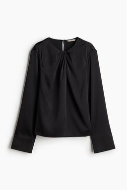 H&M - Women Black Pleat-Detail Satin Blouse