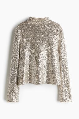 H&M - Women Beige Sequined Turtleneck Top