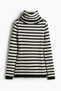 H&M - Women Black Rib-Knit Polo-Neck Wool Jumper
