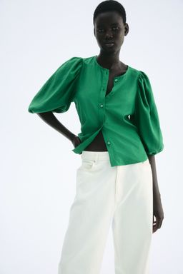 H&M - Women Green Linen-Blend Blouse