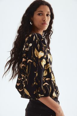 H&M - Women Black Linen-Blend Blouse