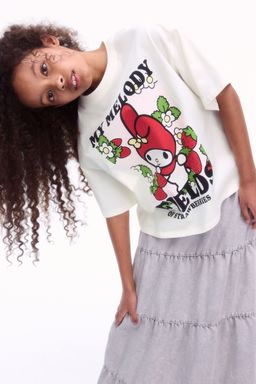 H&M - Girls White Printed Cotton T-Shirt