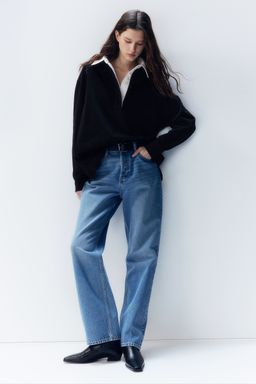 H&M - Women Black Embroidery-Detail Polo Shirt