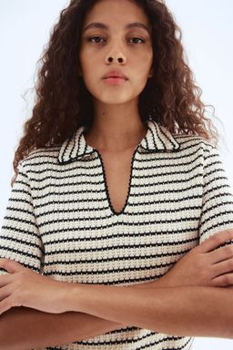 H&M - Women White Textured-Knit Collared Top