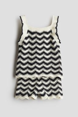 H&M - Girls Black 2-Piece Cotton Pointelle-Knit Set