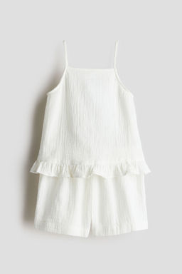 H&M - Girls White 2-Piece Cotton Strappy Top And Shorts Set