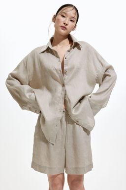 H&M - Women Beige Oversized Linen Shirt