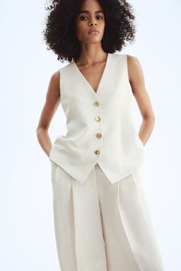 H&M - Women Beige Linen-Blend Suit Waistcoat