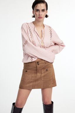 H&M - Women Pink Lace-Inset Crinkled Blouse