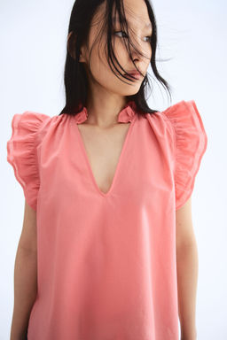 H&M - Women Red Frill-Trimmed Blouse