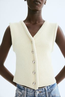 H&M - Women Beige Knitted Waistcoat