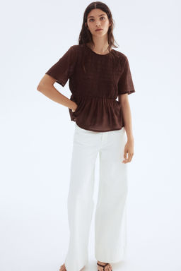 H&M - Women Brown Smocked Peplum Top