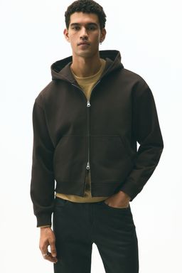 H&M - Men Brown Loose Fit Boxy-Style Zip-Through Hoodie