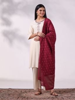 Shree - Women's Liva Off White Embroidered Kurta With Pant & Dupatta