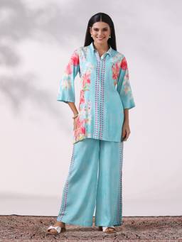 Shree - Women's Liva Aqua Floral Print Co-Ord Set