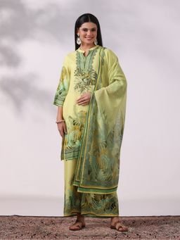 Shree - Women's Liva Yellow Printed Kurta With Pant & Dupatta