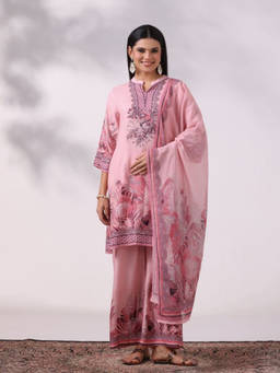 Shree - Women's Liva Pink Printed Kurta With Pant & Dupatta