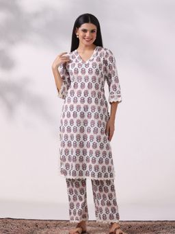 Shree - Women's Cotton Off White Printed Kurta With Comfort Pant