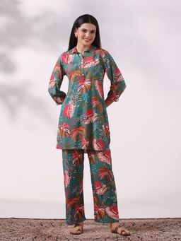 Shree - Women's Liva Teal Printed Co-Ord Set