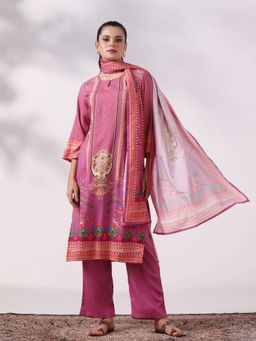 Shree - Women's Liva Lilac Floral Print Kurta With Pant & Dupatta