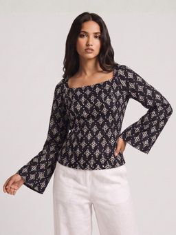 NISHORAMA - Women's Black Block Print Pure Cotton Tunic
