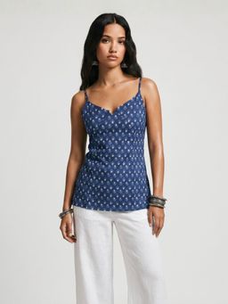 NISHORAMA - Women's Blue Buti Print Pure Cotton Kurti